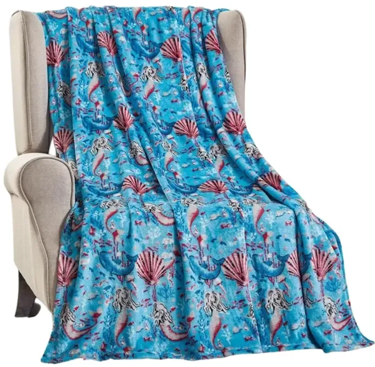 Plazatex Mermaid Micro plush Decorative All Season Blue Color 50" X 60" Throw Blanket