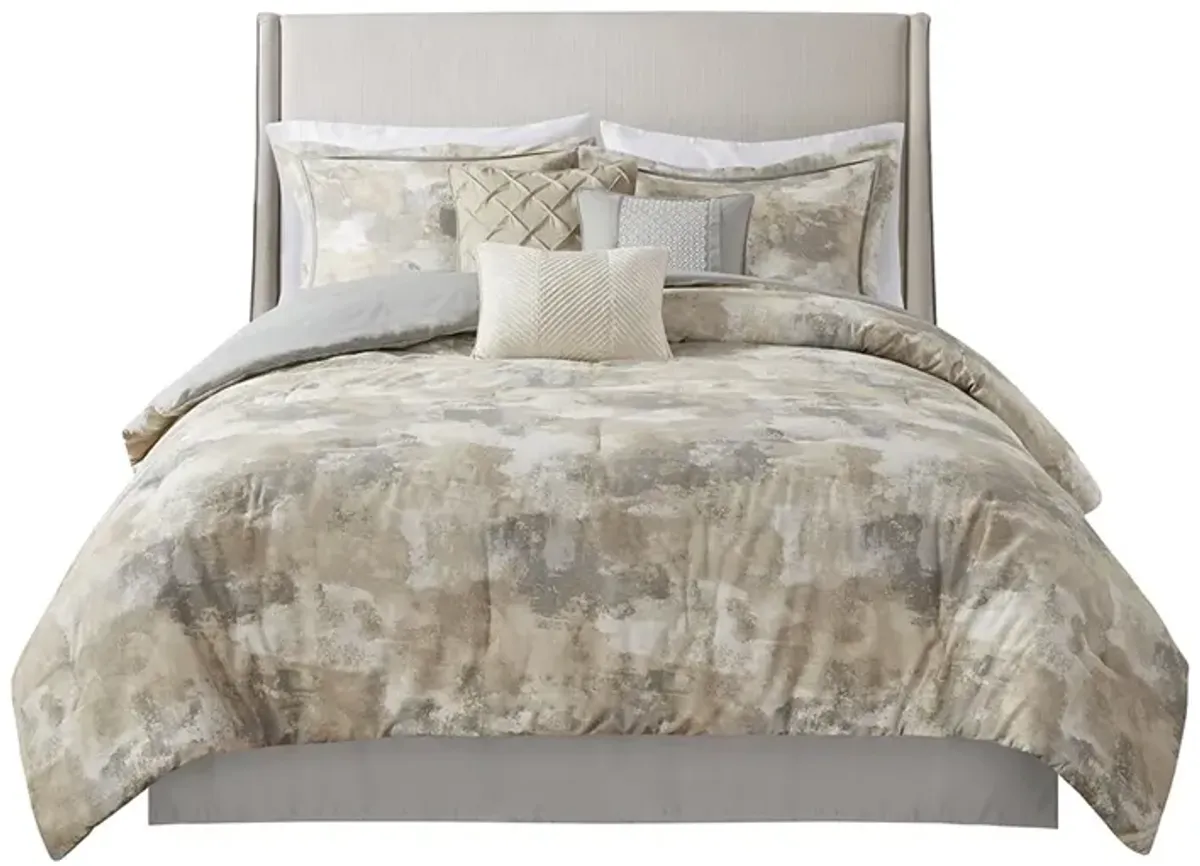 Gracie Mills Danial Textured Serenity 7-Piece Cotton Blend Comforter Ensemble