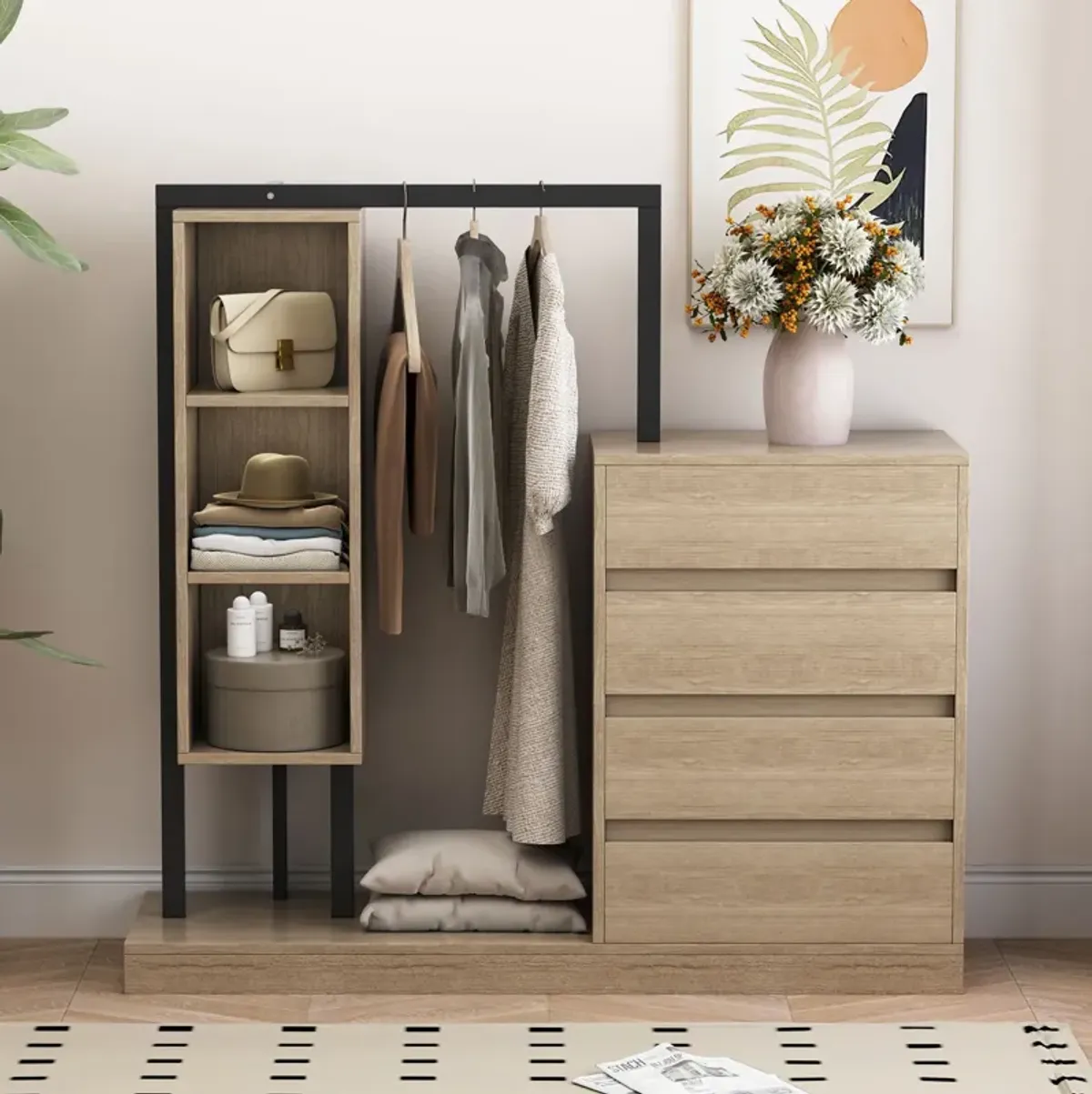 Merax Wardrobe with 4 Drawers and 3 Shelves