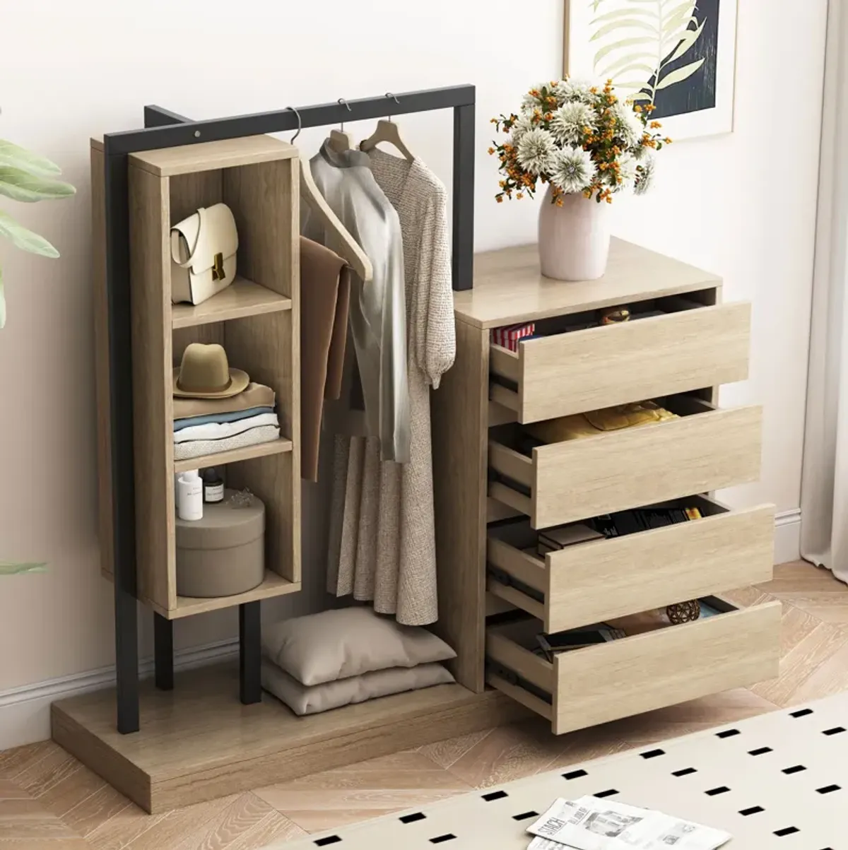 Merax Wardrobe with 4 Drawers and 3 Shelves