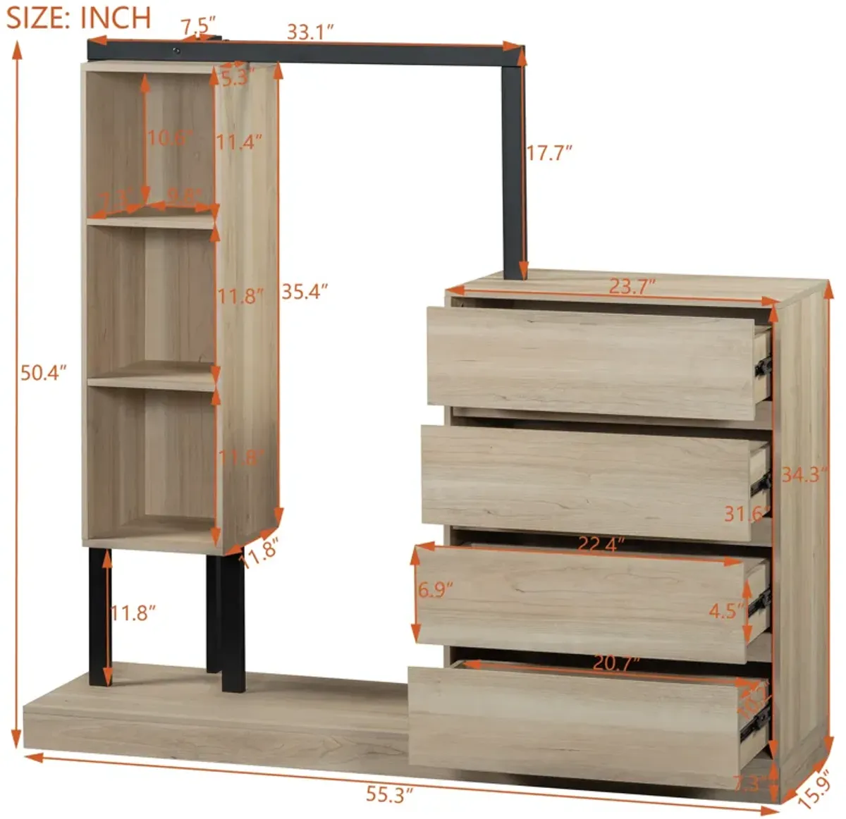 Merax Wardrobe with 4 Drawers and 3 Shelves