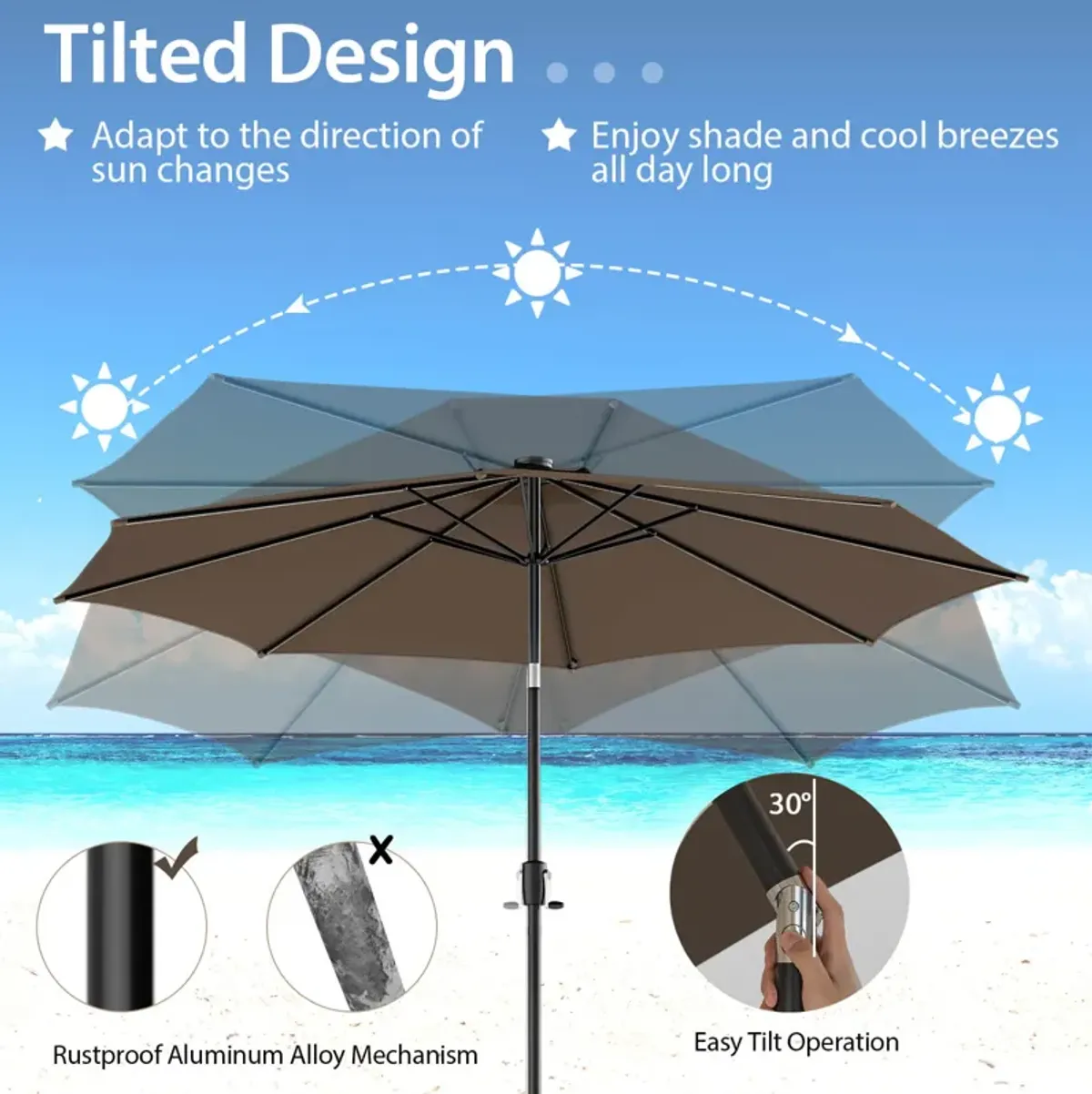 10-Foot Patio Umbrella with 112 Solar LED Lights and Crank Handle