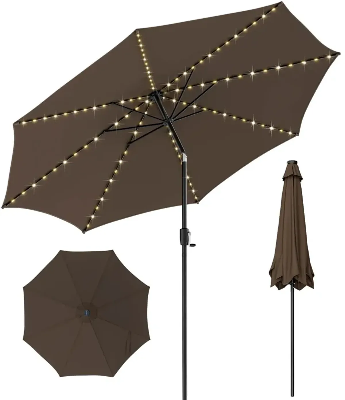 10-Foot Patio Umbrella with 112 Solar LED Lights and Crank Handle