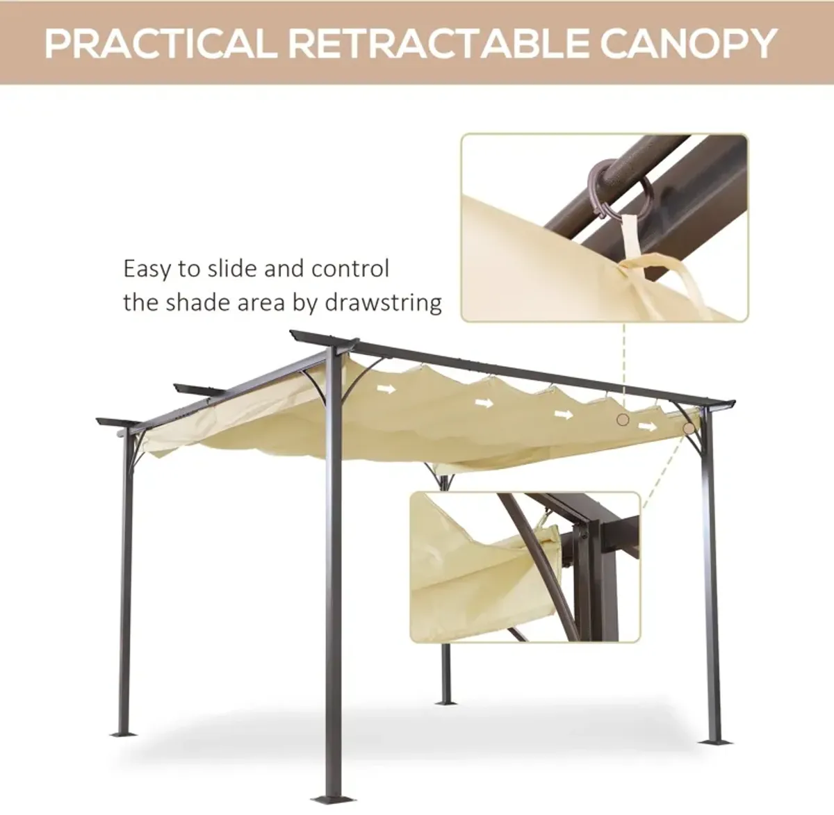 Spacious Sun Shield: 11.5'x11.5' Retractable Patio Pergola with Steel Frame