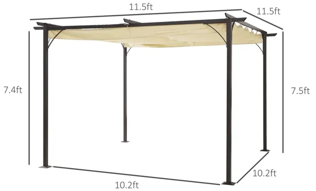 Spacious Sun Shield: 11.5'x11.5' Retractable Patio Pergola with Steel Frame