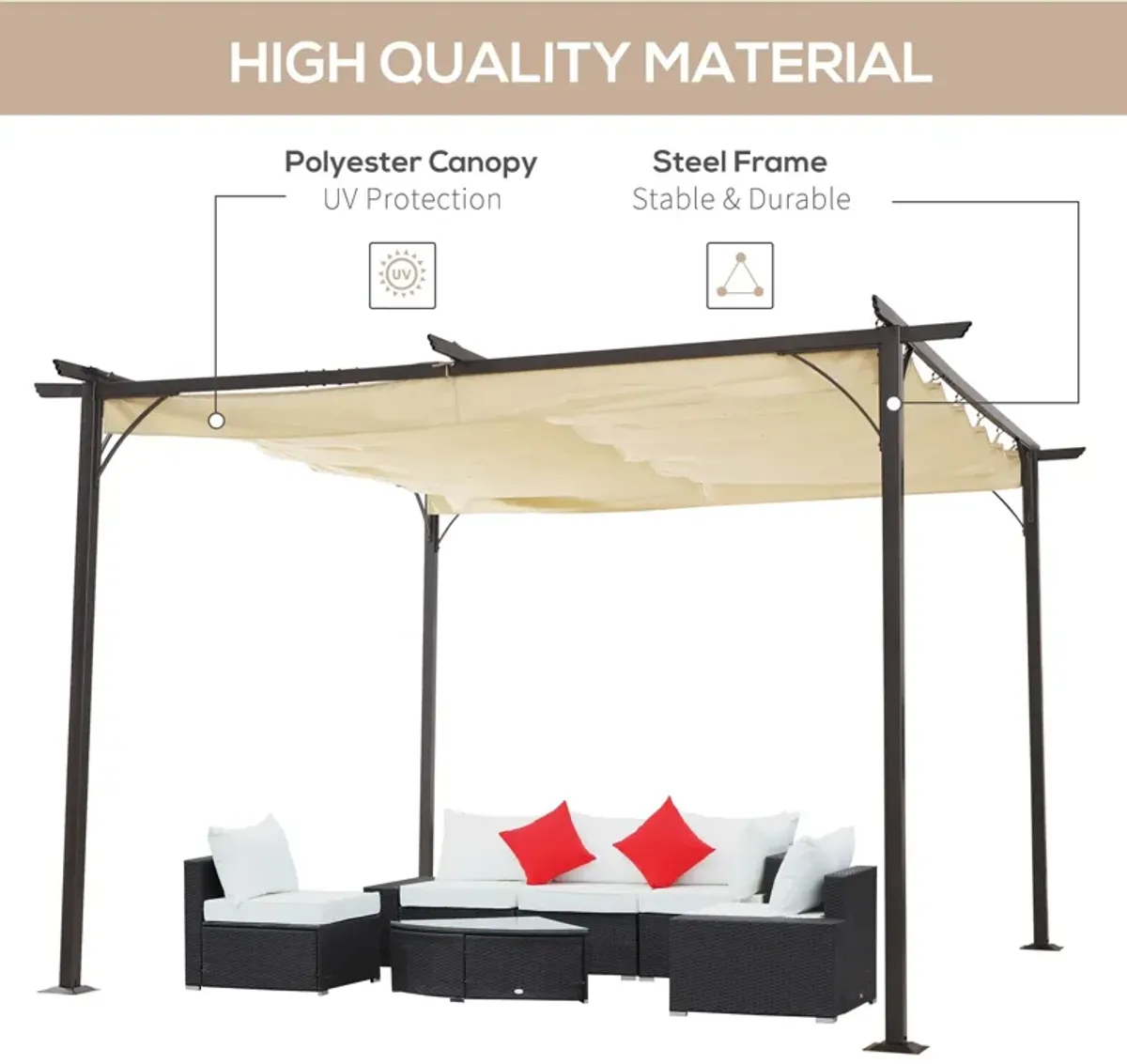 Spacious Sun Shield: 11.5'x11.5' Retractable Patio Pergola with Steel Frame