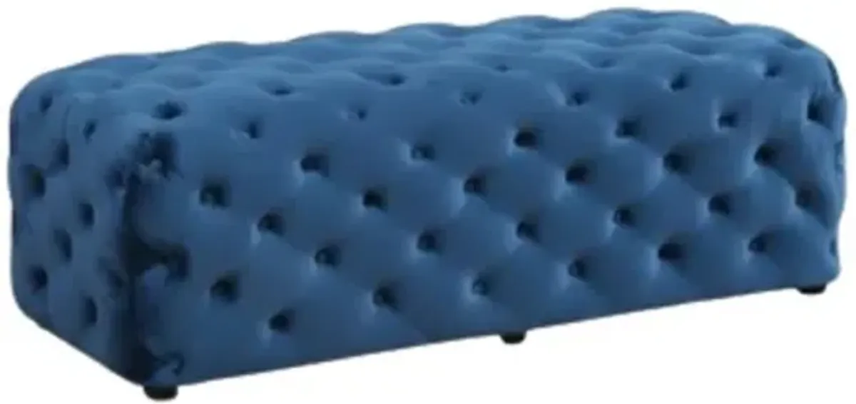 Best Master Furniture Parisa 53" Rectangular Tufted Velvet Ottoman in Blue