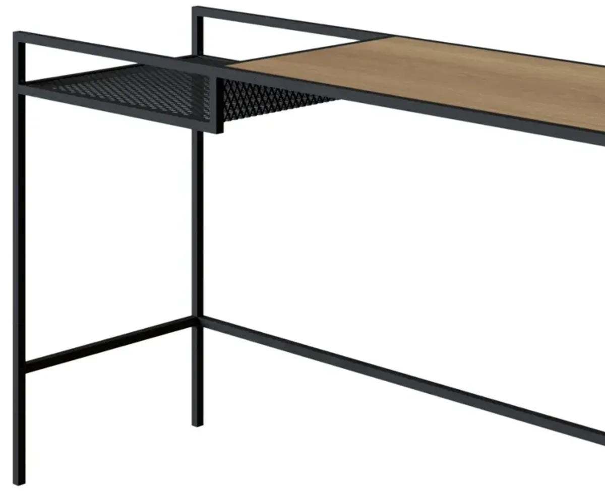 Kybele 55" Console  Entry Table Black Iron legs Mesh Panel Side -Coastal Oak