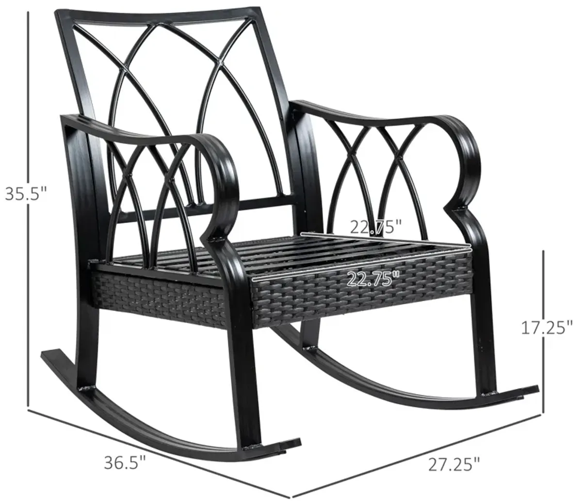 Grey Porch Rocker: Wicker Chair with Cushions and Aluminum Frame