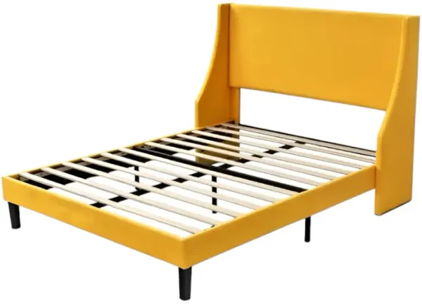 Wingback Headboard Linen Blend Platform Bed – Stylish Upholstered Frame for Modern Bedrooms