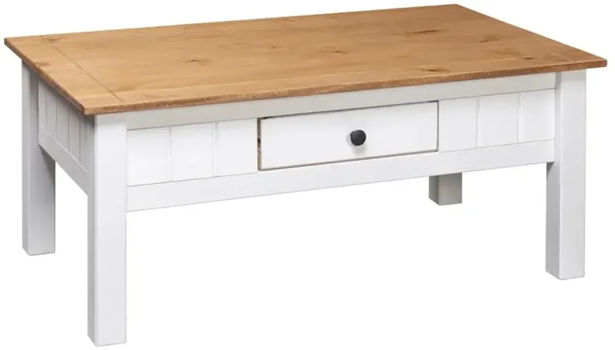 Coffee Table White 39.4"x23.6"x17.7" Solid Pine Wood Panama Range