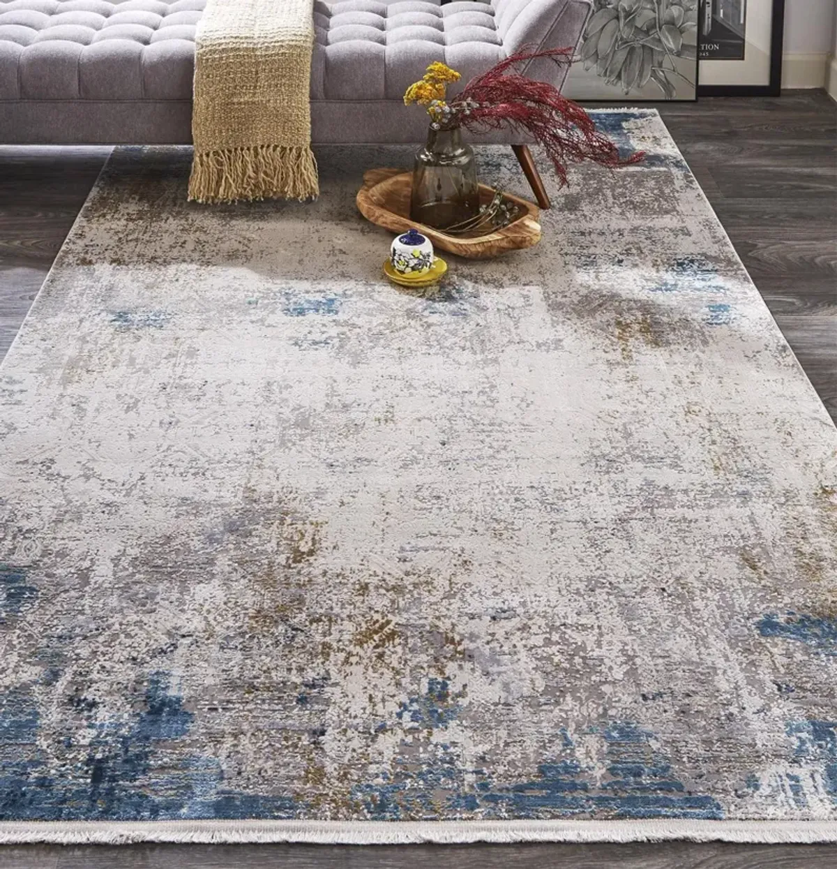 Cadiz 3889F Ivory/Blue/Gold 6'6" x 9'6" Rug