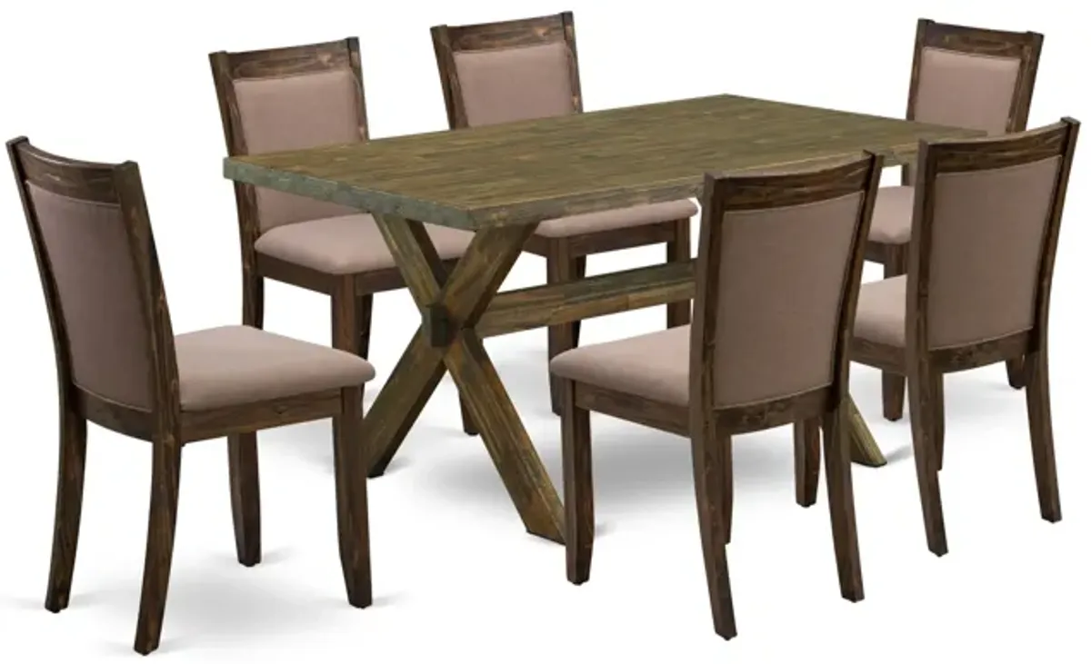 East West Furniture X776MZ748-7 7Pc Dining Set - Rectangular Table and 6 Parson Chairs - Multi-Color Color