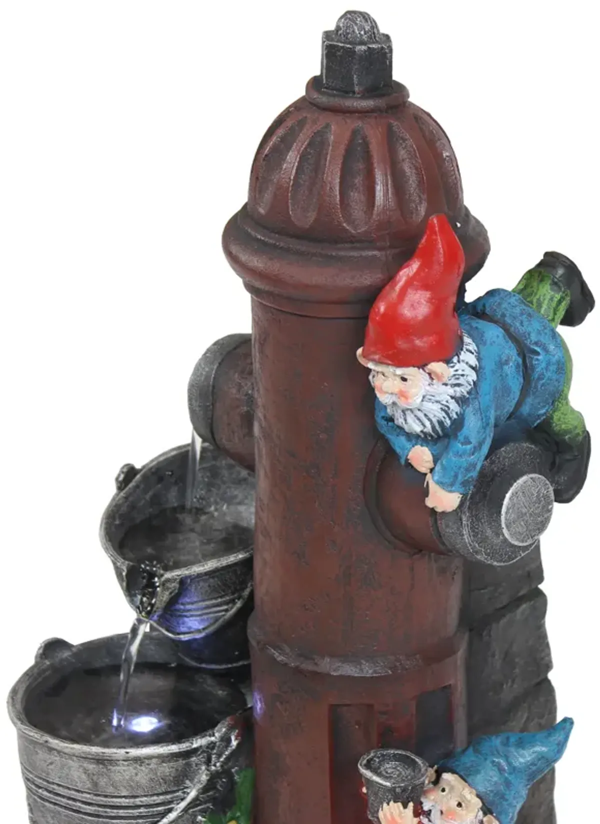 Sunnydaze Electric Fire Hydrant Gnome Water Fountain with LED Light - 16 in