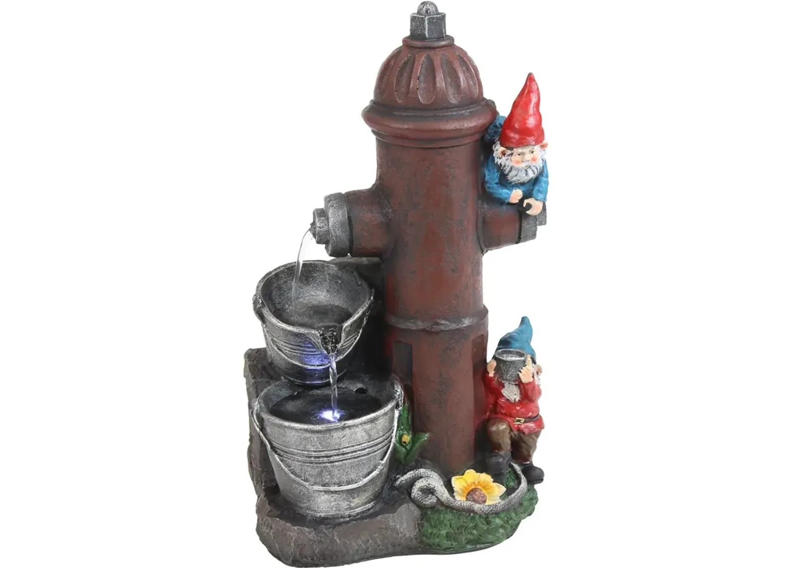 Sunnydaze Electric Fire Hydrant Gnome Water Fountain with LED Light - 16 in