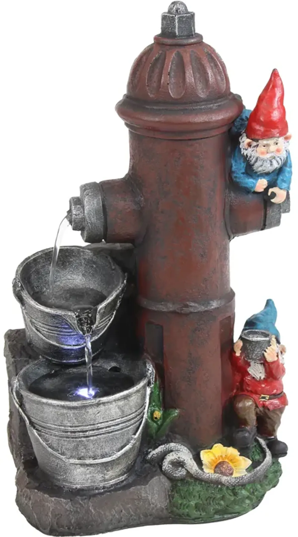 Sunnydaze Electric Fire Hydrant Gnome Water Fountain with LED Light - 16 in