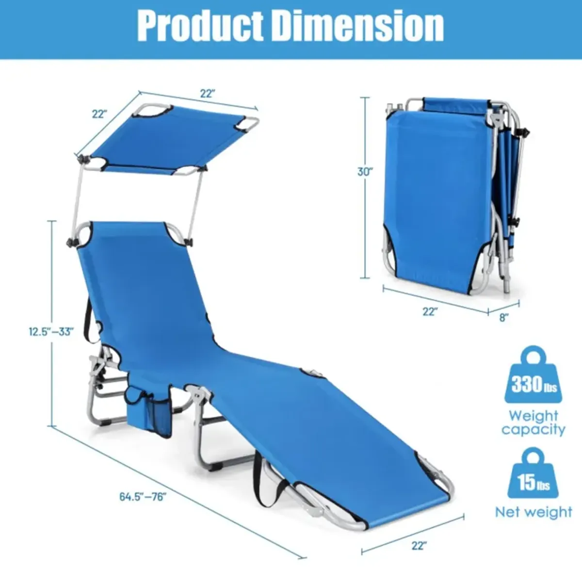 Hivvago Set of 2 Portable Reclining Chair with 5 Adjustable Positions