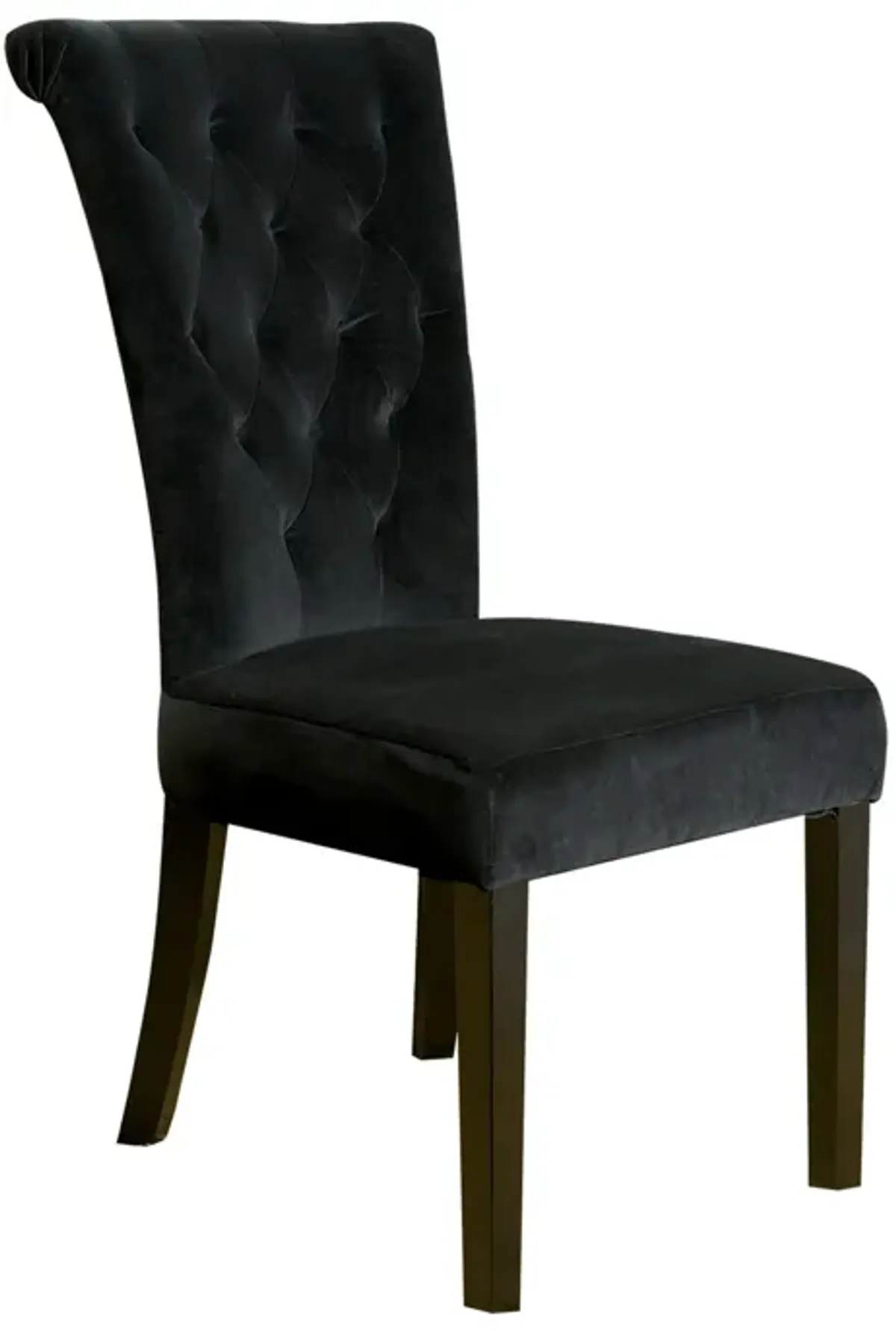 Chary Dining Chair Set of 2, Brown Wood, Classic Black Tufted Velvet - Benzara