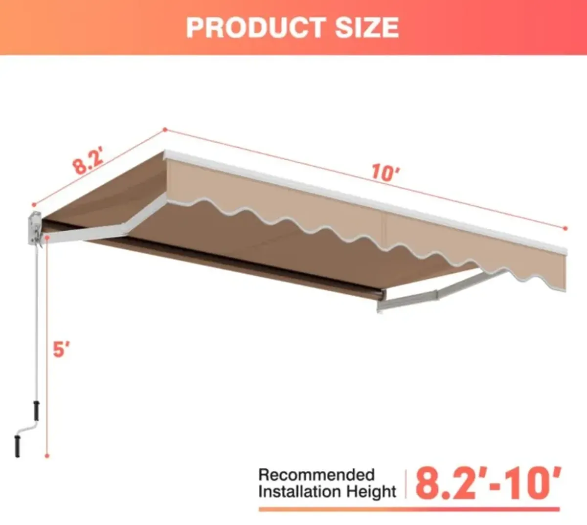 Hivvago Hivvago 10 x 8.2 Feet Retractable Awning with Easy Opening Manual Crank Handle