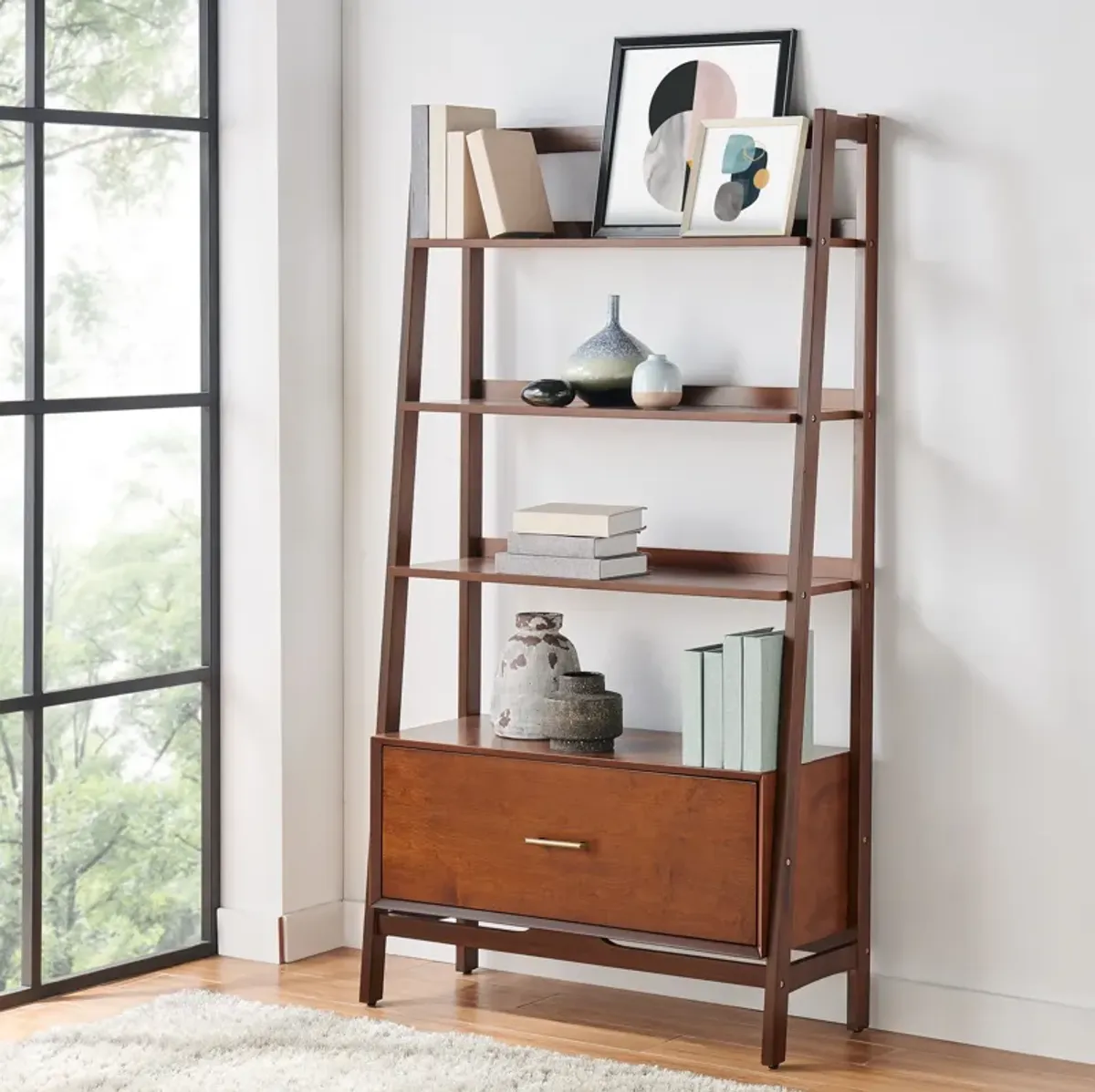 Crosley Furniture Landon Large Etagere Bookcase, Mahogany