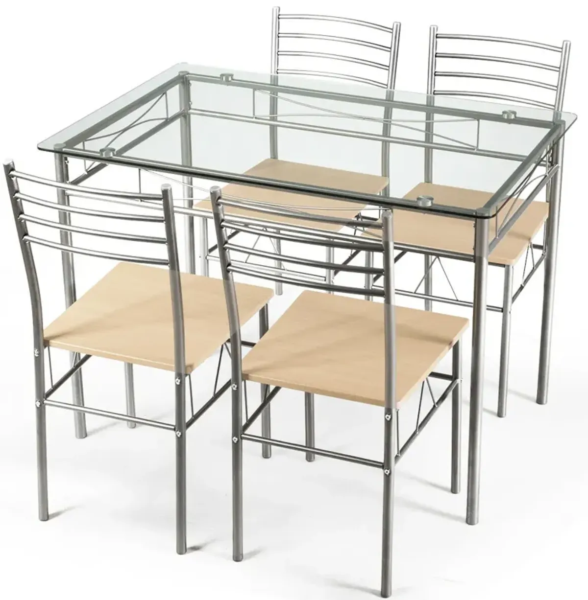 5 Pieces Dining Set Glass Table and 4 Chairs