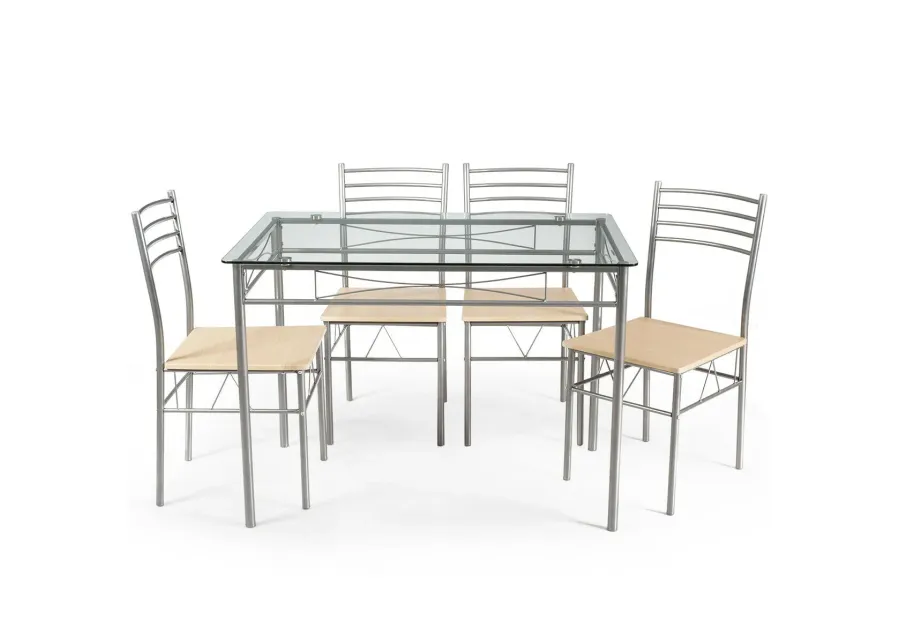 5 Pieces Dining Set Glass Table and 4 Chairs