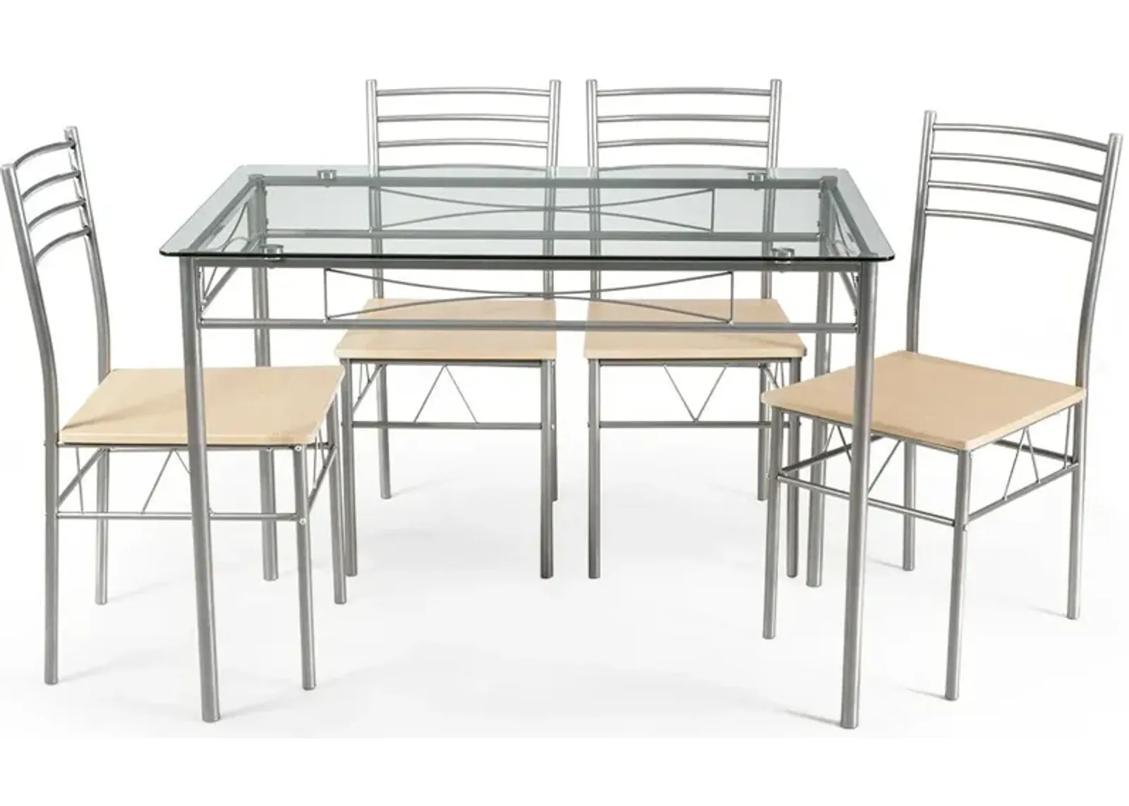 5 Pieces Dining Set Glass Table and 4 Chairs