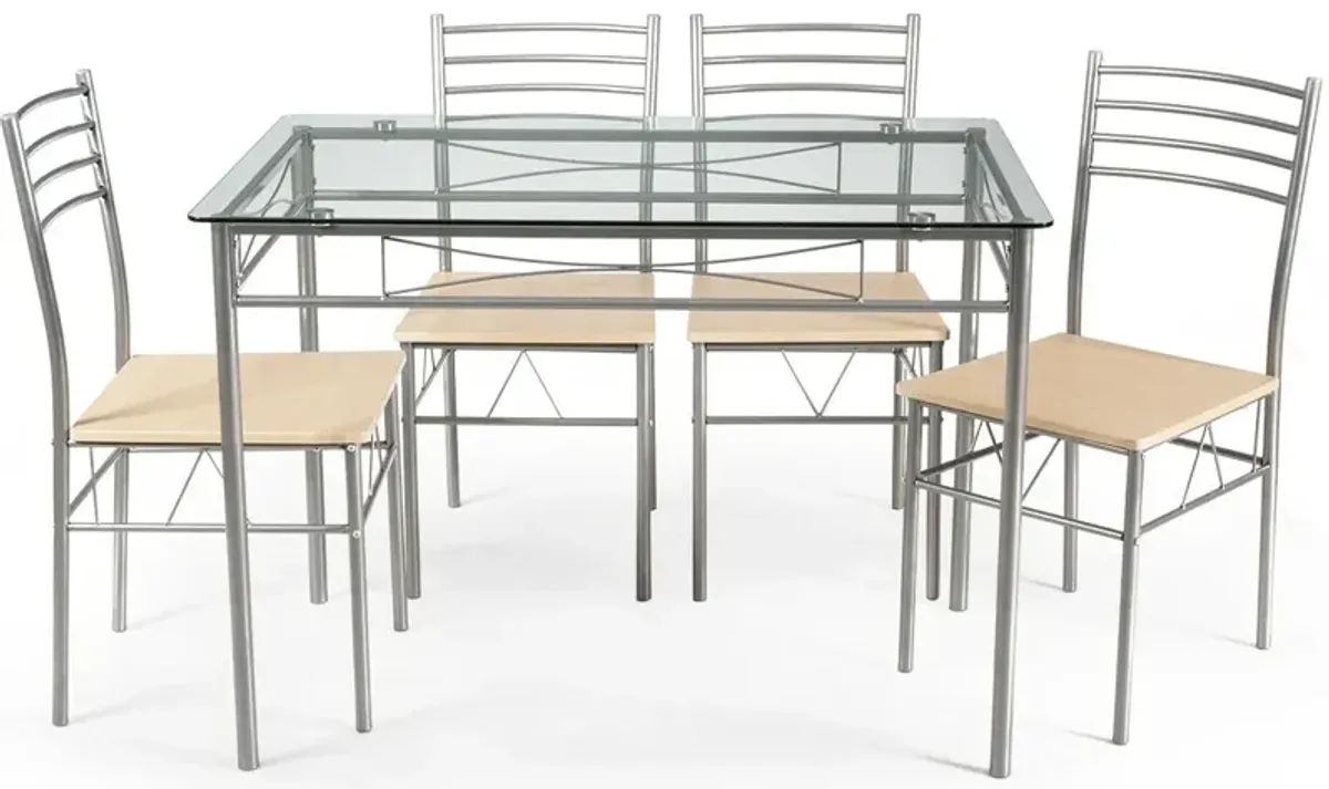 5 Pieces Dining Set Glass Table and 4 Chairs