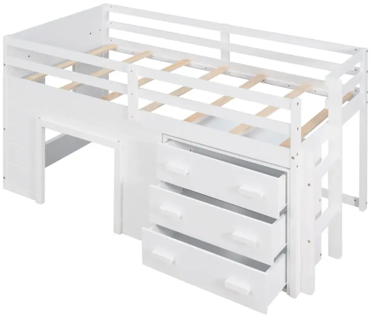 Twin Size Loft Bed With Cabinet And Shelf