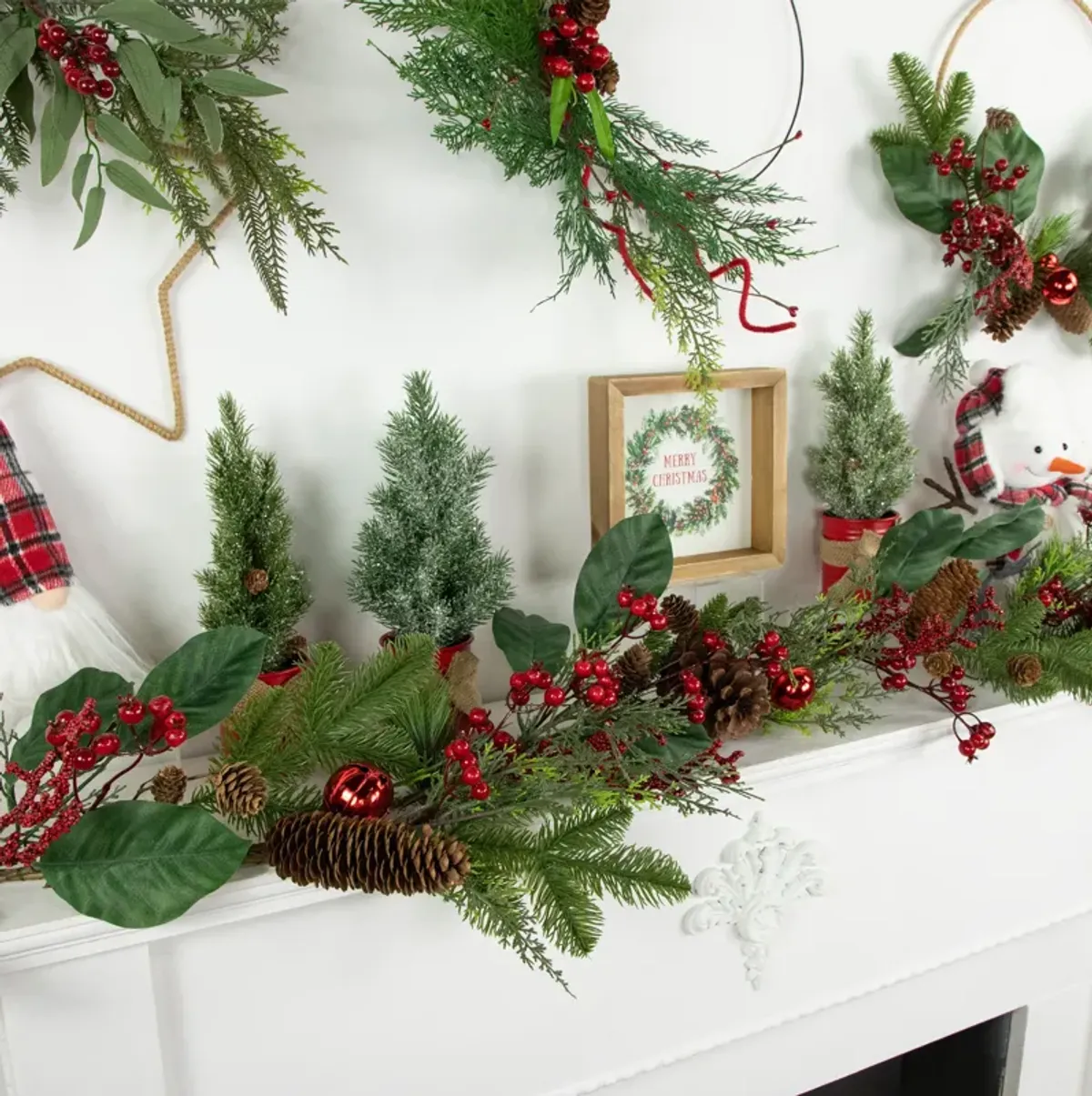 6' Green and Red Pinecones and Berries Artificial Christmas Garland- Unlit