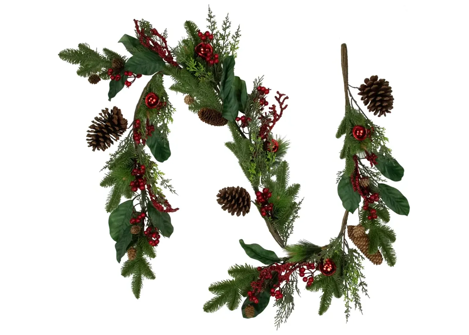 6' Green and Red Pinecones and Berries Artificial Christmas Garland- Unlit