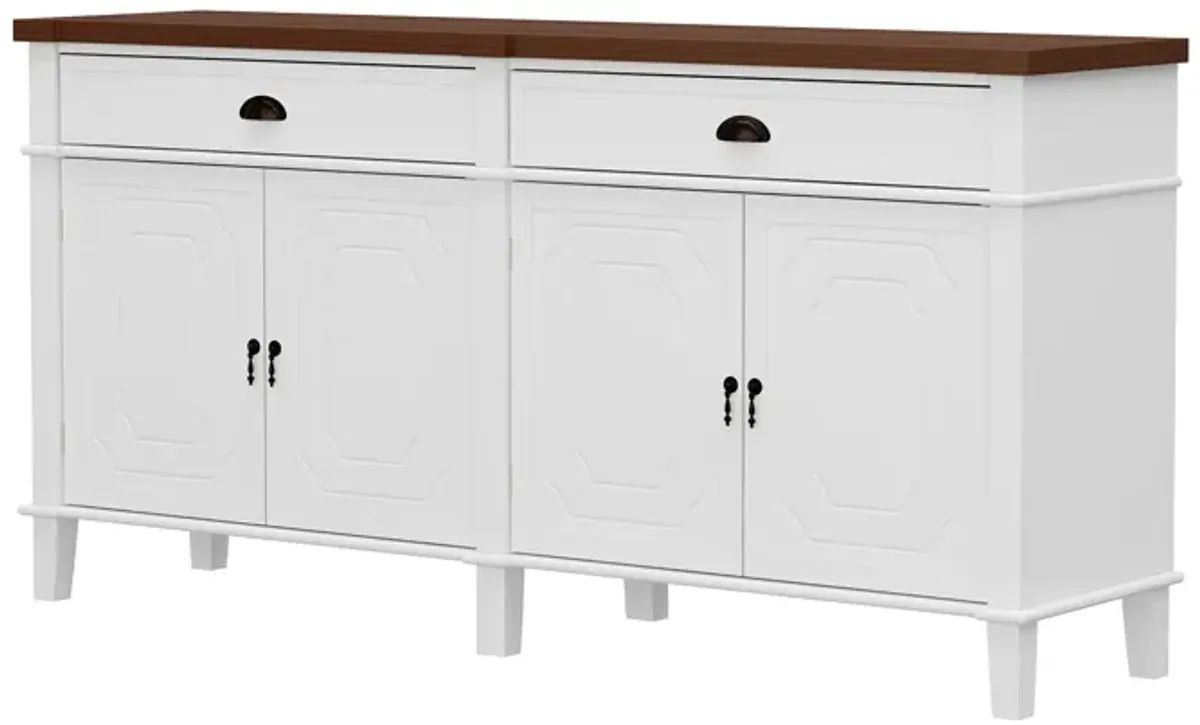 FUFU&GAGA Classic Sideboard with Walnut Top, Ample Storage with Drawers and Cabinets (63" W x 15.7" D x 31.5" H),White