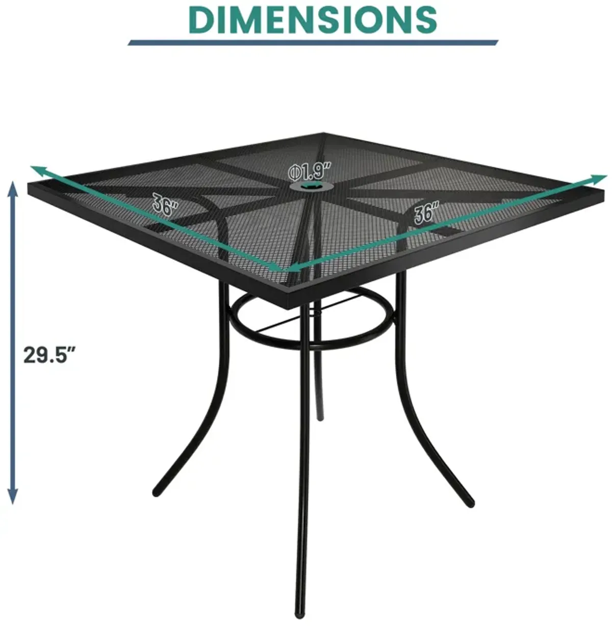 MONDAWE Steel Mesh Table Square Dining Table With Umbrella Hole For Patios