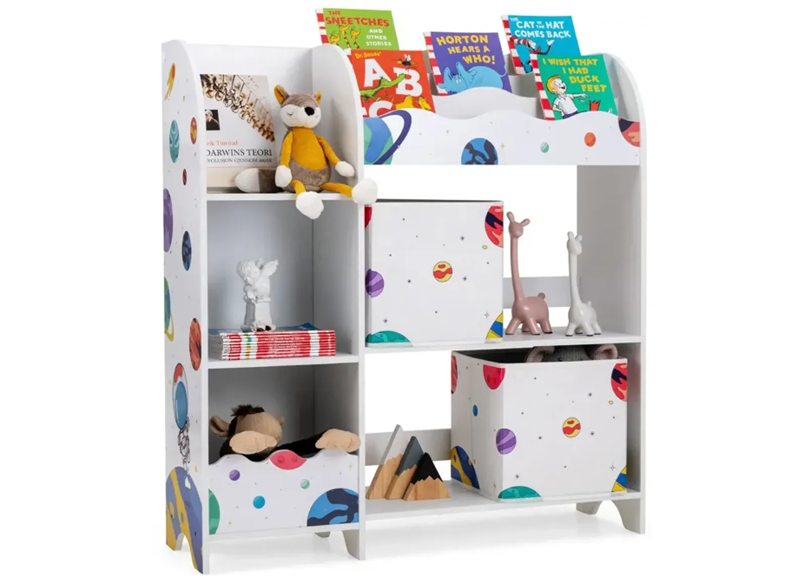 Kids Toy and Book Organizer Children Wooden Storage Cabinet with Storage Bins