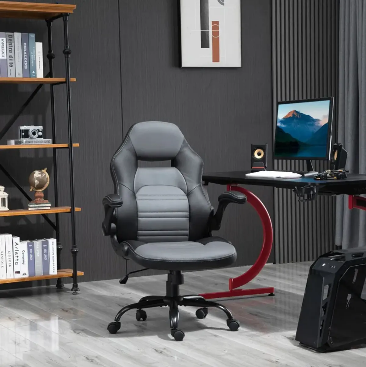 Gamer's Throne: Swivel Racing Chair with Flip-Up Armrest