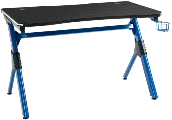 Blue Gaming Command Center: 47" Desk with RGB LED Lights and Cup Holder