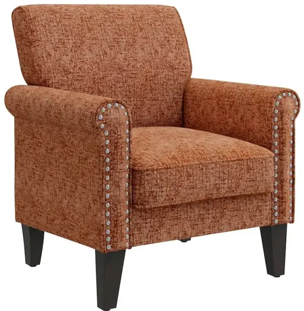 HL Home Furnishings Jean Rolled Armchairs with Nailheads in Orange Chenille