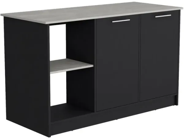 DEPOT E-SHOP Coral Kitchen Island with Large Countertop, Open Storage Shelves and Double Door Cabinet