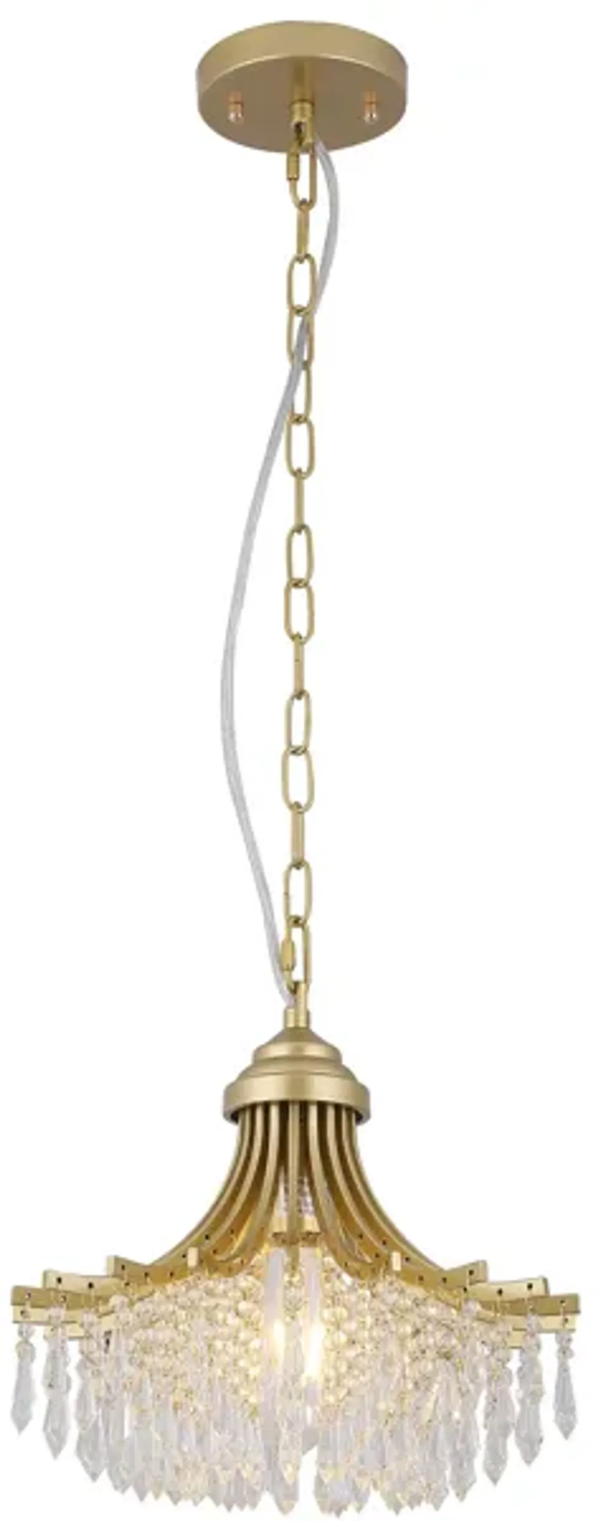 Accent Chandelier, Classic Crystal Inspired Cascade Gold Metal 12 Inch - Benzara