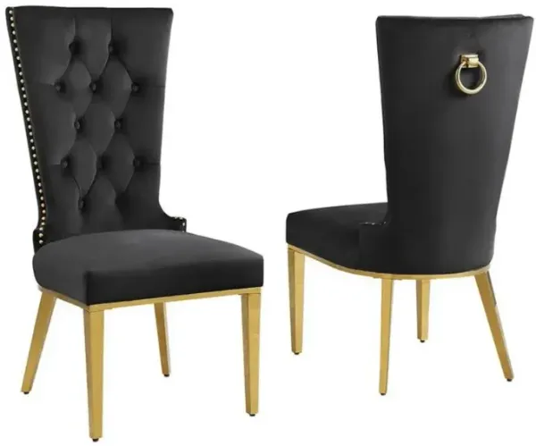 Black velvet side chair with gold stainless steel base - Set of 2