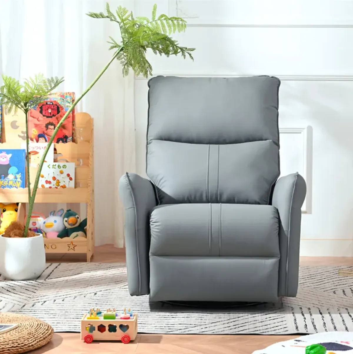 Mondawe 270° Power Swivel Rocker Recliner Chair, PU Leather Electric Glider with USB Ports