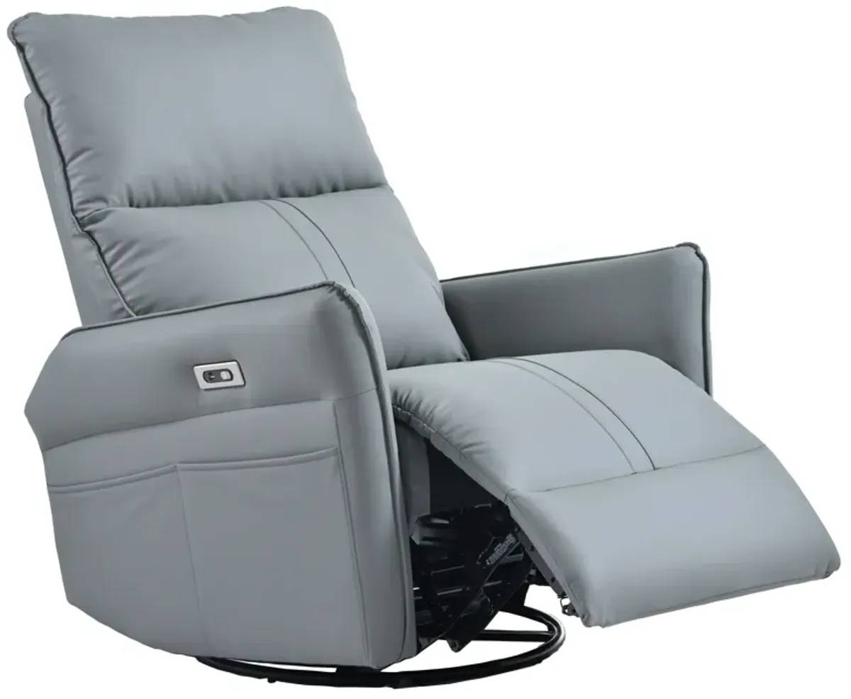 Mondawe 270° Power Swivel Rocker Recliner Chair, PU Leather Electric Glider with USB Ports