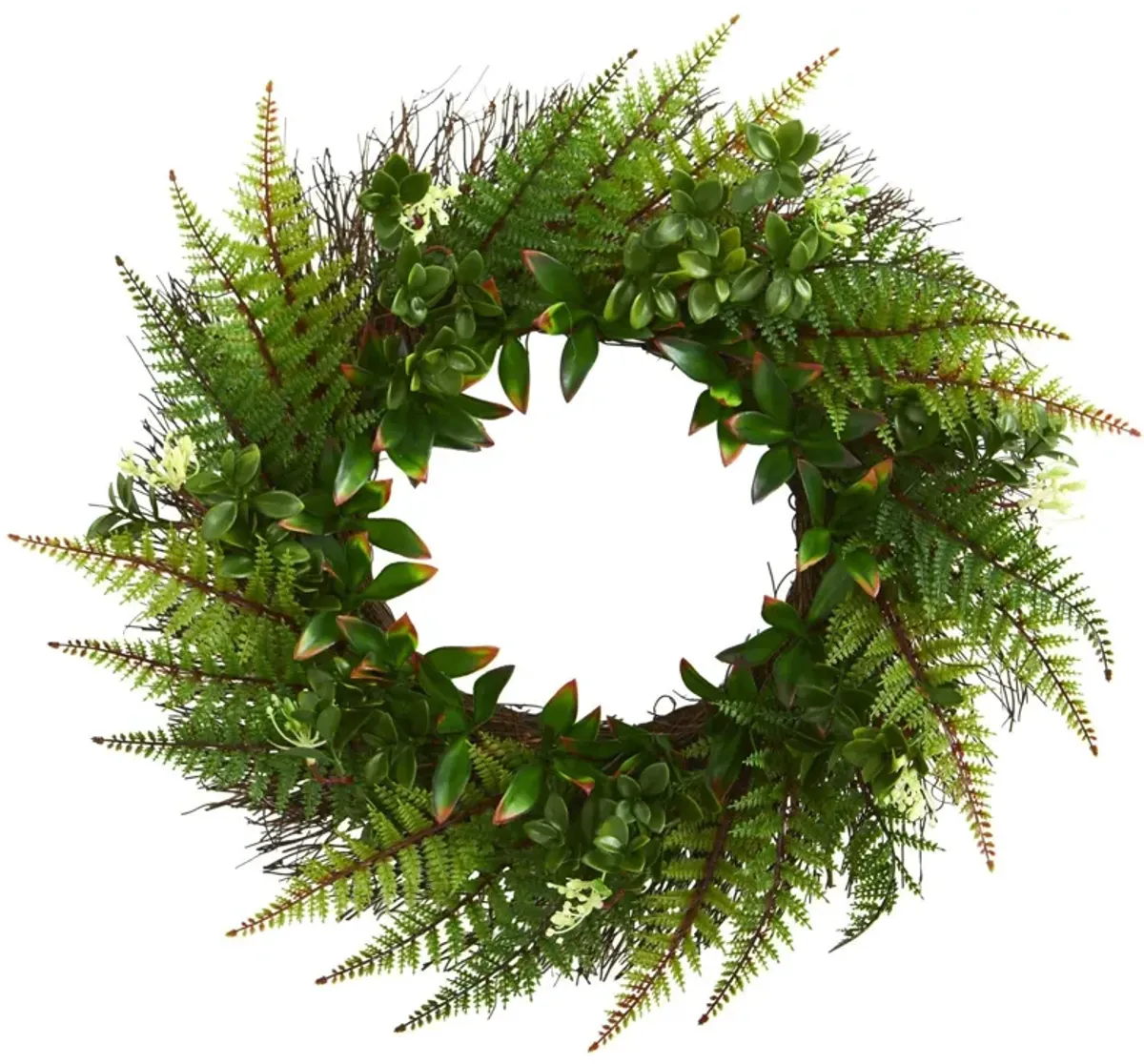 Nearly Natural 23-in Assorted Fern Wreath UV Resistant (Indoor/Outdoor)
