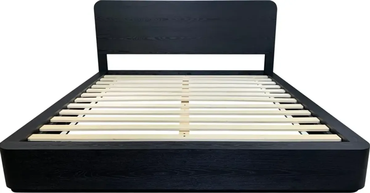Elora Queen-Size Ash Wood Platform Bed in Jet