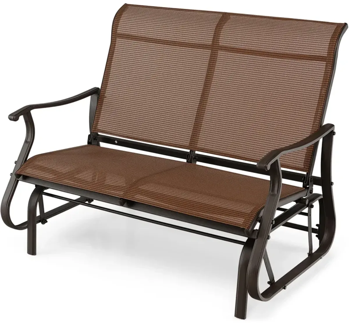 2-Person Patio Glider Bench with High Back and Curved Armrests-Brown