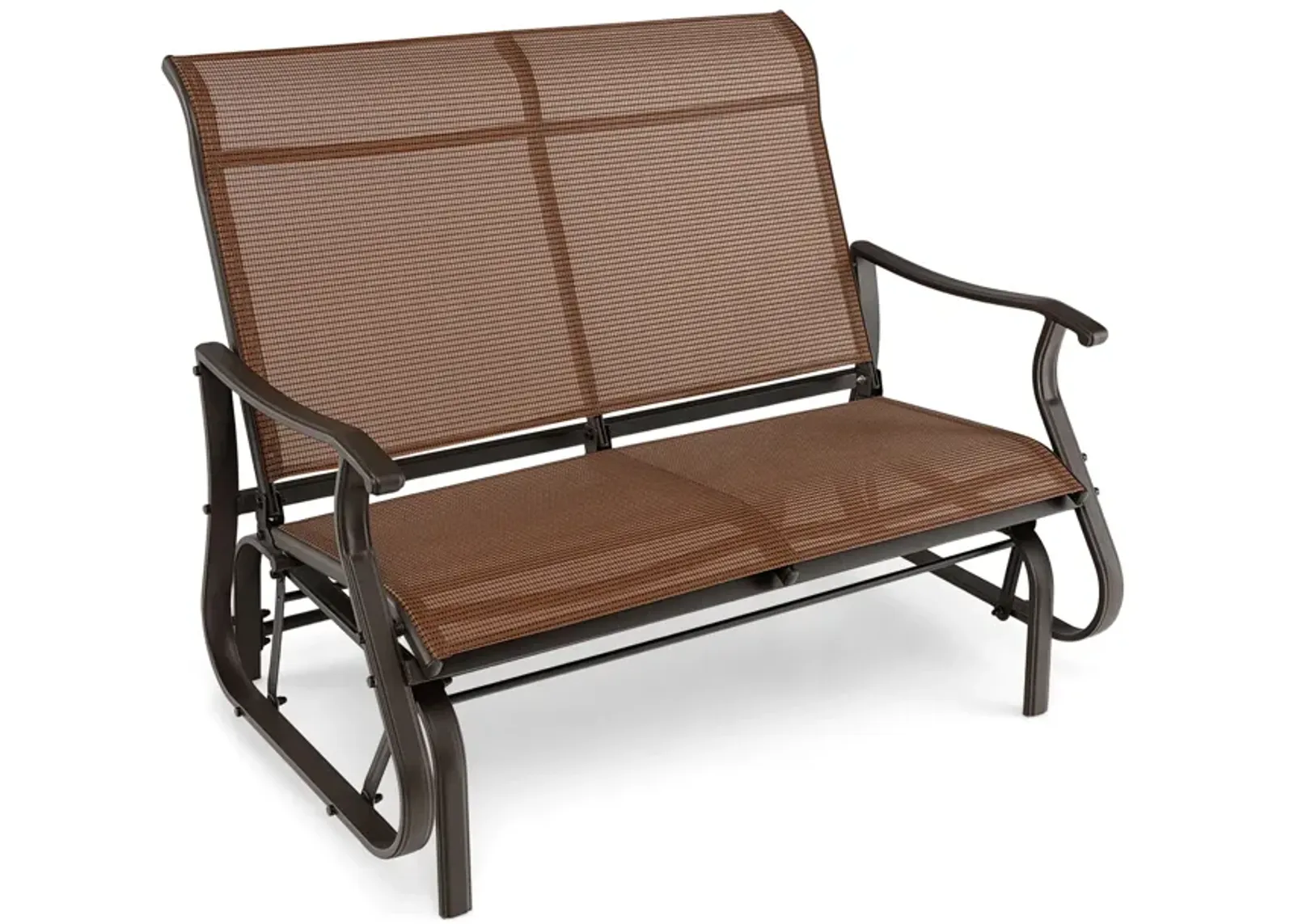 2-Person Patio Glider Bench with High Back and Curved Armrests-Brown