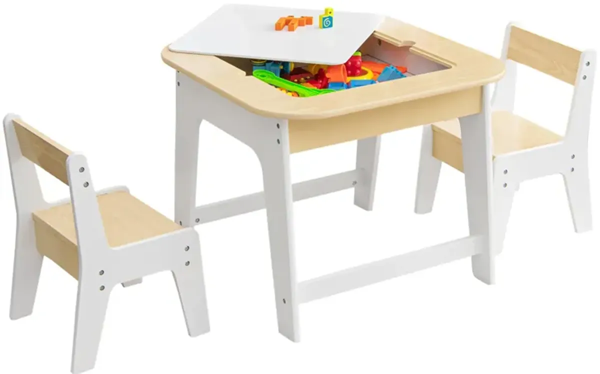 Kid's Table and Chairs Set with Double-sized Tabletop