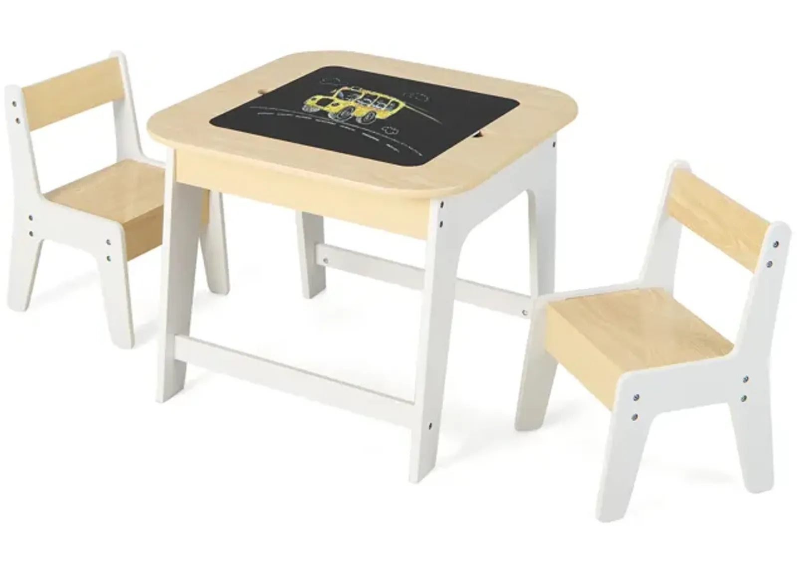 Kid's Table and Chairs Set with Double-sized Tabletop