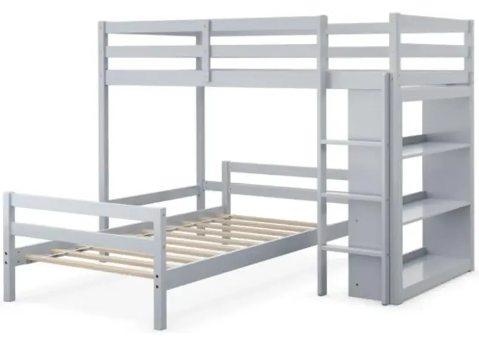 Hivvago Twin Over Twin Loft Bunk Bed with 3-Tier Bookcase