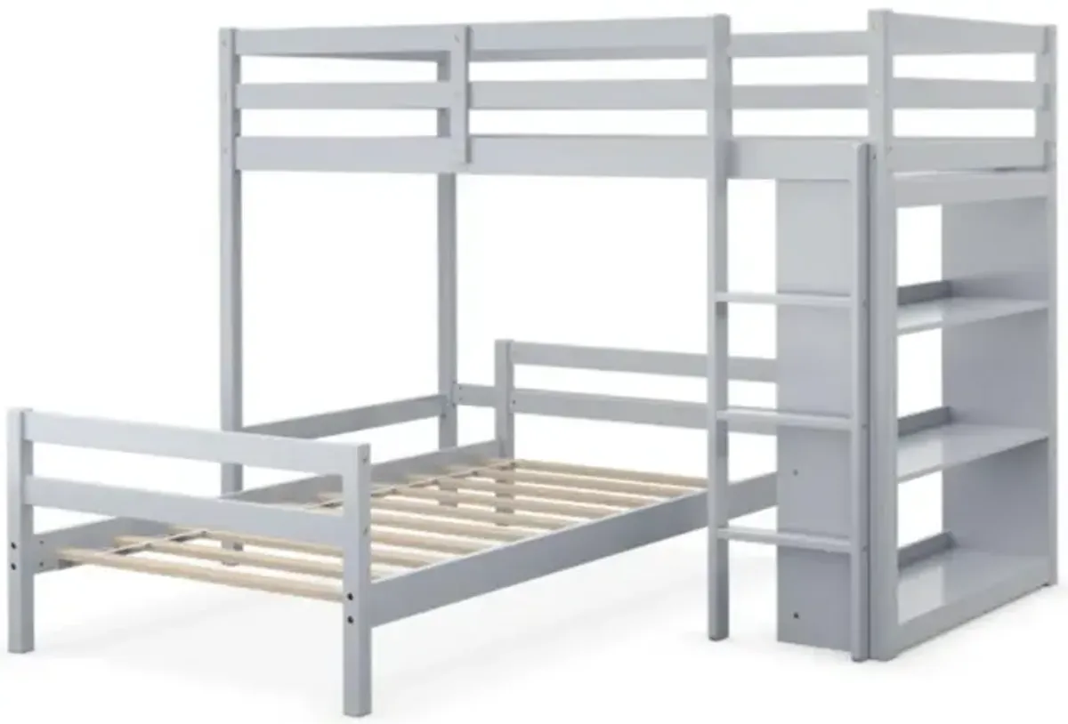 Hivvago Twin Over Twin Loft Bunk Bed with 3-Tier Bookcase